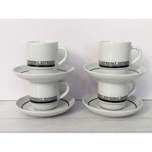 Vintage 4 Sets Espresso Cup & Saucer Made in Brazil Black and White Design NICE!